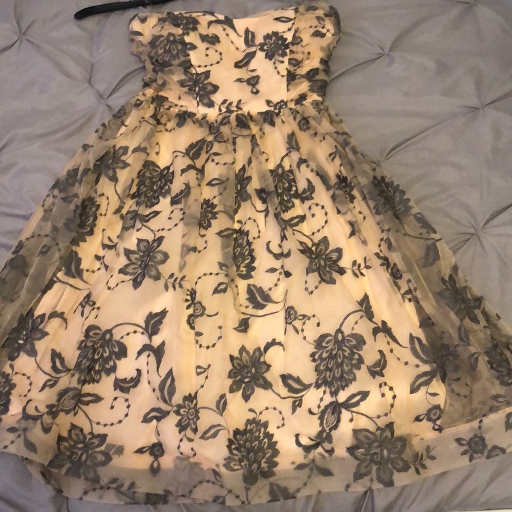 Blush and grey dress lace overlay dress.